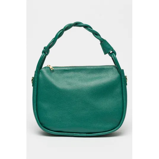 Chiara Canotti, Geanta de piele cu maner impletit, Verde marin