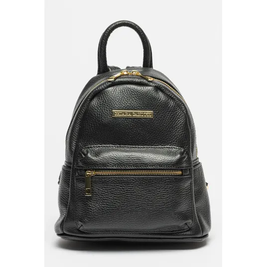 Chiara Canotti, Rucsac de piele cu buzunar frontal cu fermoar, Negru