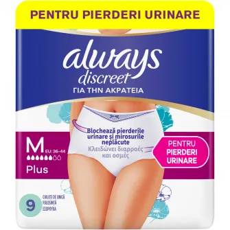Chiloti pentru incontinenta urinara Always Discreet Pants Marimea M, 9 buc