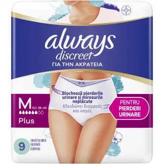 Chiloti pentru incontinenta urinara Always Discreet Pants Marimea M, 9 buc