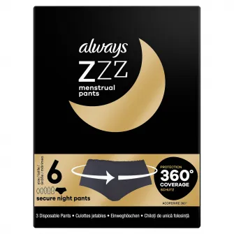 Chiloti pentru menstruatie de unica folosinta Always ZZZs, pe timp de noapte, 3 buc