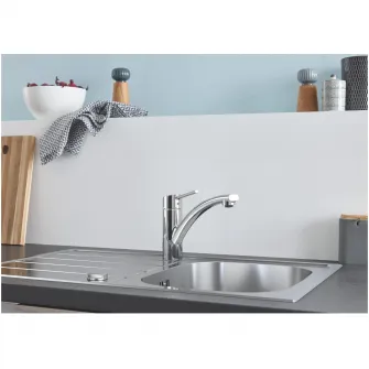 Chiuveta bucatarie Grohe K200 31552SD1, 860 x 500 mm, picurator, 1 cuva, reversibila, montare pe blat, inox satinat