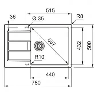 Chiuveta Franke S2D 611-78, Tectonite, 780x500mm, adancime Cuva 200mm, Negru