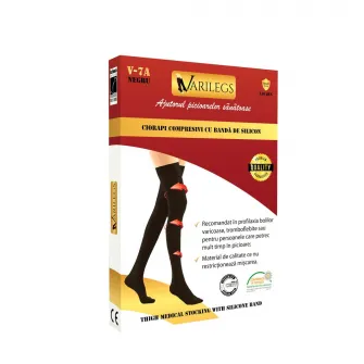 Ciorapi Compresivi 140 deni 18-22 MmHg cu banda de silicon ( Negri) L, Varilegs