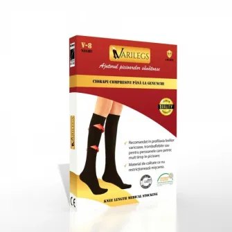 Ciorapi Compresivi pana la genuchi 140 deni 18-22 MmHg (Negri) XL, Varilegs