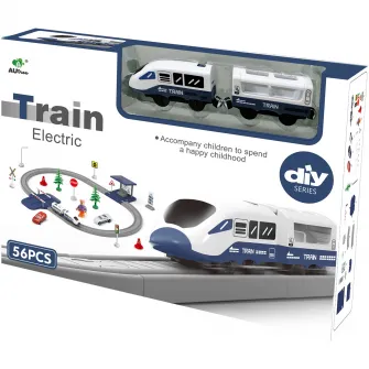 Circuit tren electric cu lumini si sunete, Mappy City Rail cu accesorii, 56 piese, albastru