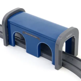 Circuit tren electric cu lumini si sunete, Mappy City Rail cu accesorii, 104 piese, albastru