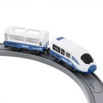 Circuit tren electric cu lumini si sunete, Mappy City Rail cu accesorii, 56 piese, albastru