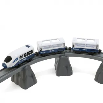 Circuit tren electric cu lumini si sunete, Mappy City Rail cu accesorii, 103 piese, albastru