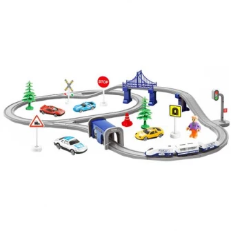 Circuit tren electric cu sunete, M-Toys City Rail cu accesorii, 70 piese