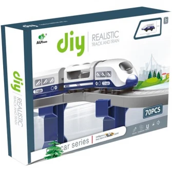 Circuit tren electric cu sunete, M-Toys City Rail cu accesorii, 70 piese