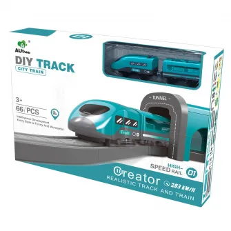 Circuit tren electric Mappy City Rail cu accesorii, 66 piese
