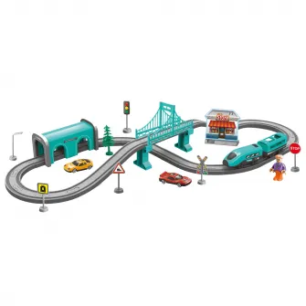 Circuit tren electric Mappy City Rail cu accesorii, 66 piese