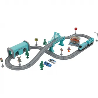 Circuit tren electric Mappy City Rail cu accesorii, 66 piese