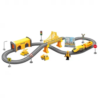Circuit tren electric Mappy Engineering cu accesorii, 66 piese