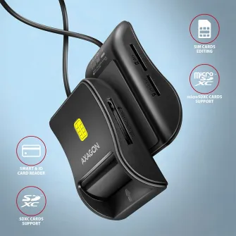 Cititor SIM Axagon Smart Card PocketReader, CRE-SM3SD, USB 2.0
