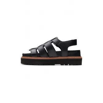 Clarks, Sandale flatform de piele, Negru, 3.5