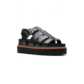 Clarks, Sandale flatform de piele, Negru, 3.5