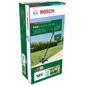 Coasa/trimer pentru tuns gazon/iarba pe acumulator Bosch EasyGrassCut 18-26,18 V,diametru taiere 26 cm,include acumulator 18 V 2.5 Ah + incarcator