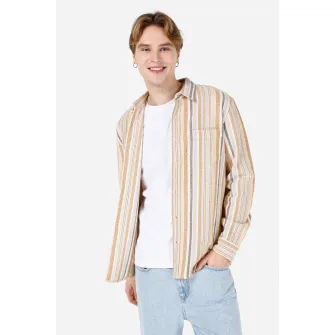 COLIN'S, Camasa din bumbac cu model in dungi, Alb, Portocaliu pal, XL