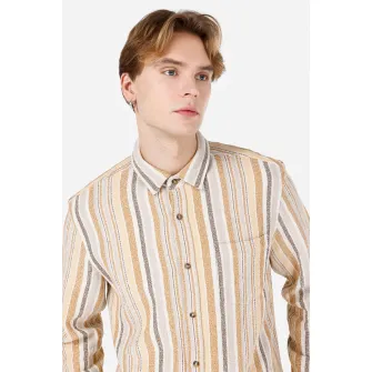 COLIN'S, Camasa din bumbac cu model in dungi, Alb, Portocaliu pal, XL