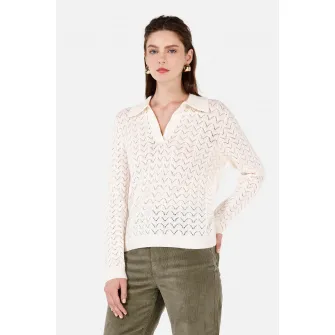 COLIN'S, Pulover polo cu detalii Pointelle, Bej deschis, XS