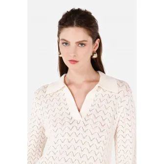COLIN'S, Pulover polo cu detalii Pointelle, Bej deschis, XS