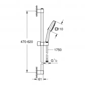 Coloana dus Grohe Tempesta 110, universala, 600 mm, 3 functii, crom, 27579003