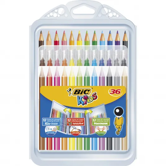 Coloring Pachet Mixt BIC,diverse culori, Creioane Colorate Evolution/12, Markere de Colorat Kid Couleur/12, Creioane Cerate Plastidecor/12
