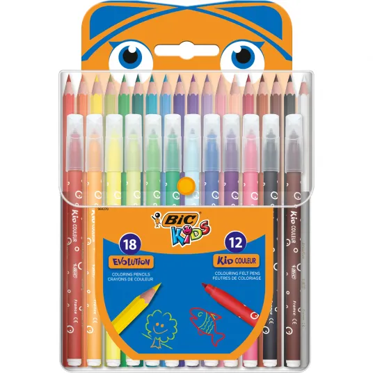 Coloring Pachet Mixt: Creioane Colorate Evolution/18. Markere de Colorat Kid Couleur/12