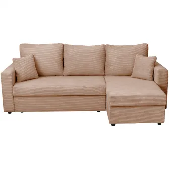 Coltar extensibil Kring Nero, 225x145x82, reversibil, suprafata dormit 200x140 cm, stofa velur/reiat, culoare maro deschis