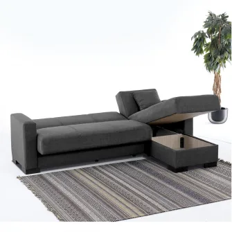 Coltar extensibil Modella Hugo No, dimensiuni 230x150x80 cm, suprafata dormit 103x200 cm, culoare gri