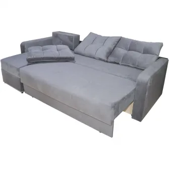 Coltar Nefmob Ivona, functie pat 220x140 cm, lada depozitare, 250x140x73 cm, culoare Gri Sidef