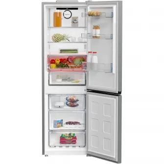 Combina frigorifica Beko B3RCNA364HXB1, 316 l, No Frost, HarvestFresh, AeroFlow, Kitchen Fit, Everfresh+, Clasa E, 187 cm, Metal Look