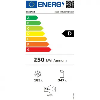 Combina SIDE BY SIDE HEINNER HSBS-HM532NFINVXD, 532 L , FULL NO FROST, Clasa D, Display LED touch, Functie super racire/super congelare, SMART, ECO, Alarma usa deschisa, Inox