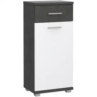 Comoda pentru baie Forte Champ, 1 usa+1 sertar, 40.2x28.9x87.6 cm, beton optic gri inchis/alb super lucios