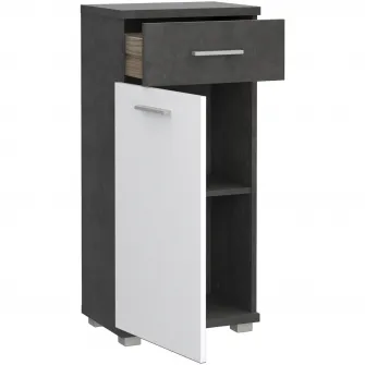 Comoda pentru baie Forte Champ, 1 usa+1 sertar, 40.2x28.9x87.6 cm, beton optic gri inchis/alb super lucios