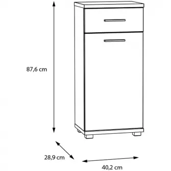 Comoda pentru baie Forte Champ, 1 usa+1 sertar, 40.2x28.9x87.6 cm, beton optic gri inchis/alb super lucios