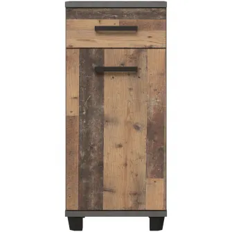 Comoda pentru baie Forte Veris, 1 usa + 1 sertar, 40.2x 34.8x 90.8 cm, beton optic gri inchis/lemn vintage