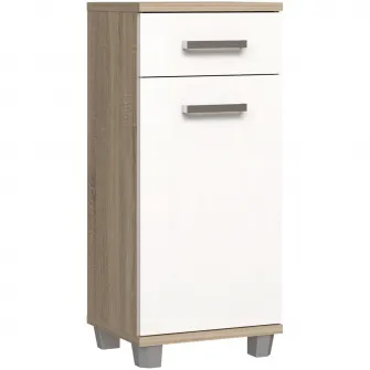 Comoda pentru baie Forte Veris, 1 usa + 1 sertar, 40.2x34.8x90.8 cm, stejar Sonoma/alb super lucios