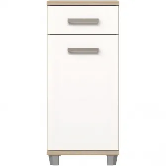 Comoda pentru baie Forte Veris, 1 usa + 1 sertar, 40.2x34.8x90.8 cm, stejar Sonoma/alb super lucios