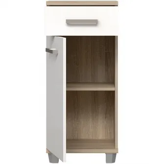 Comoda pentru baie Forte Veris, 1 usa + 1 sertar, 40.2x34.8x90.8 cm, stejar Sonoma/alb super lucios