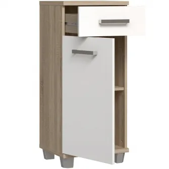 Comoda pentru baie Forte Veris, 1 usa + 1 sertar, 40.2x34.8x90.8 cm, stejar Sonoma/alb super lucios