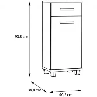 Comoda pentru baie Forte Veris, 1 usa + 1 sertar, manere metal, 40.2x 34.8x 90.8cm, stejar Artisan/Gri deschis
