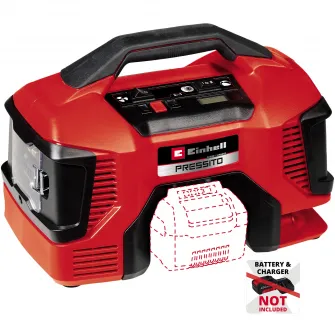 Compresor aer pe acumulator Einhell Power X-Change Pressito 18/21, 18 V, 10.5 bar presiune maxima, 21 l/min capacitate absorbtie, 71 cm furtun, fara acumulator/incarcator