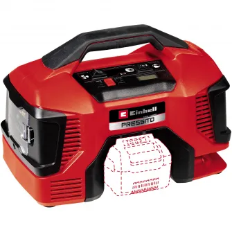 Compresor aer pe acumulator Einhell Power X-Change Pressito 18/21, 18 V, 10.5 bar presiune maxima, 21 l/min capacitate absorbtie, 71 cm furtun, fara acumulator/incarcator