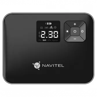 Compresor Navitel Auto-Moto, cu acumulator 2000 mAh, debit de aer 15 l/min, 120PSI / 8,27 bar, info display, Lanterna LED, alimentare USB-C, include 4 duze si geanta