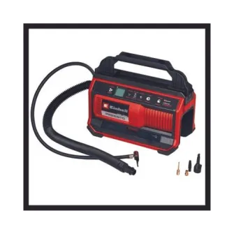 Compresor pe acumulator Einhell Power X-Change PRESSITO 18/25, 18 V, 11 bar presiune maxima, set de adaptoare din 3 piese, furtun de inalta presiune de 71 cm si furtun de joasa presiune de 1.6 m, fara acumulator/incarcator