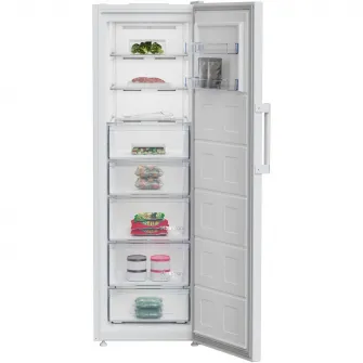 Congelator Beko B5RFNE314W, 286 l, 8 sertare, Clasa E, No Frost, Compresor ProSmart Inverter, Compartiment MaxStore, Usi reversibile, Rafturi usa, H 186,5 cm, Alb