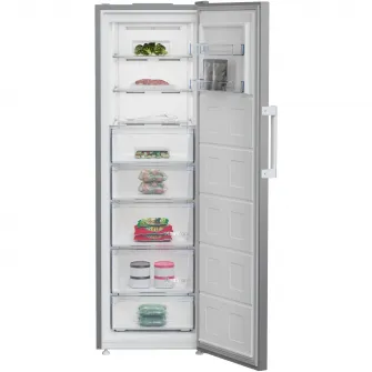 Congelator Beko B5RFNE314XB, 286 l, 8 sertare, Clasa E, No Frost, Compresor ProSmart Inverter, Compartiment MaxStore, Usi reversibile, Rafturi usa, H 186,5 cm, Argintiu